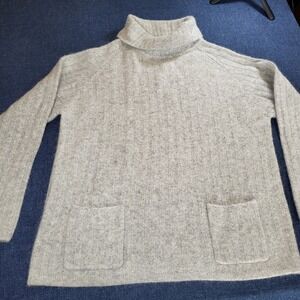 Annie Alexander Gray Lambswool Angora Rabbt Hair Ribbed Turtleneck Sweater XL